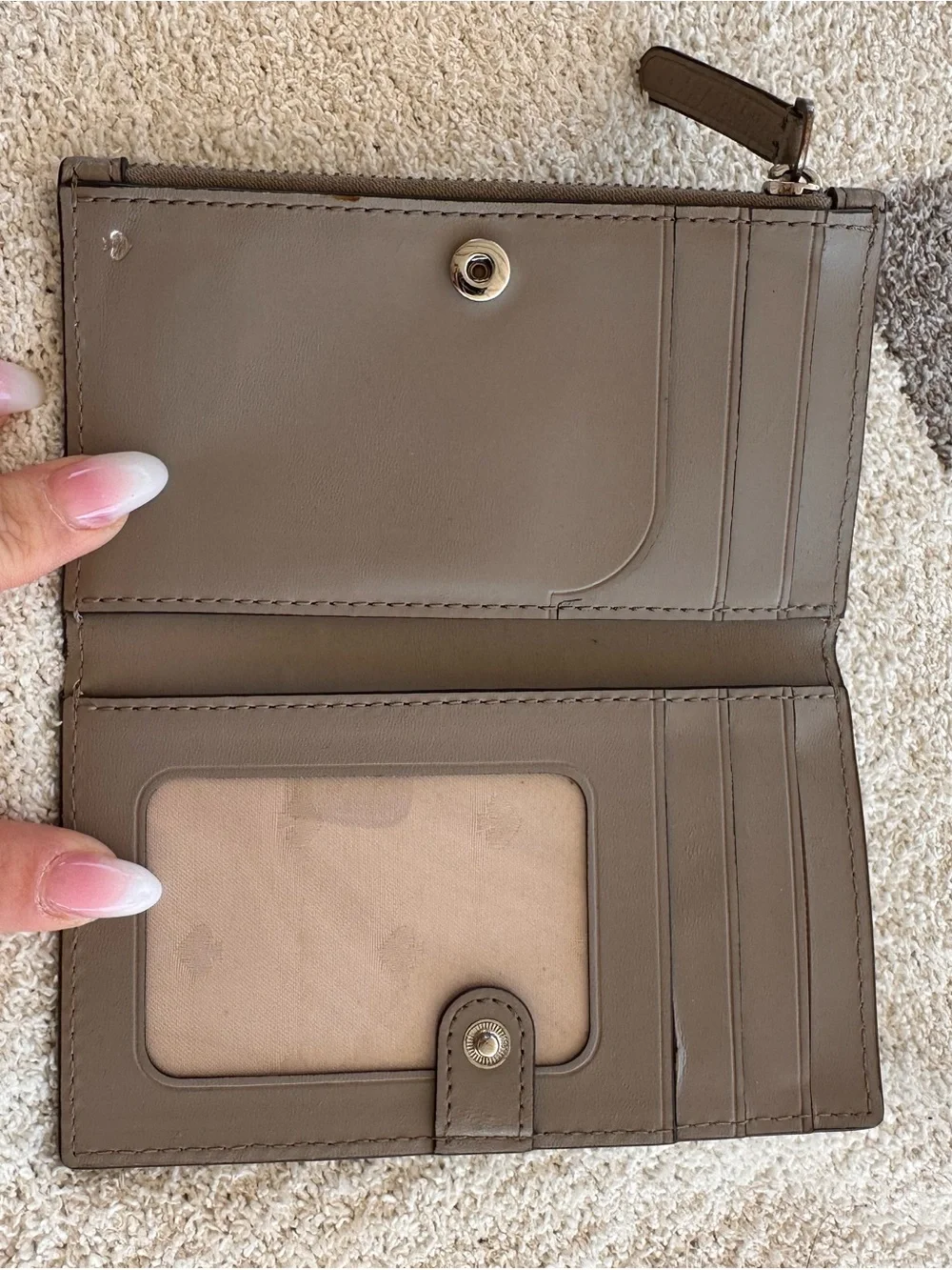 kate spade Pebbled Leather Zip Card Wallet in Taupe Gray